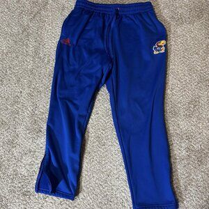 Kansas Jayhawks Pants Mens Large Blue NCAA Basketball Adidas Zip Pockets Fleece